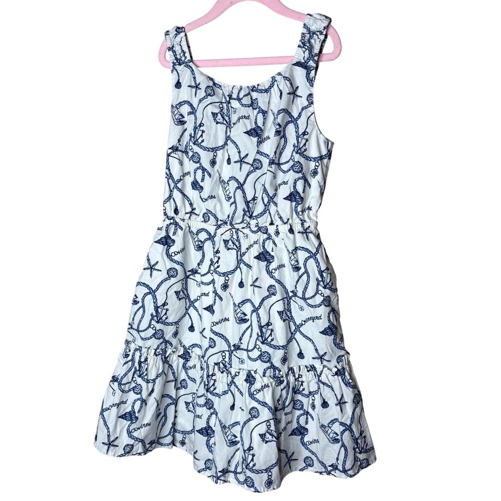 Vineyard Vines Girls White Navy Nautical Tiered Cotton Dress Size S 7-8